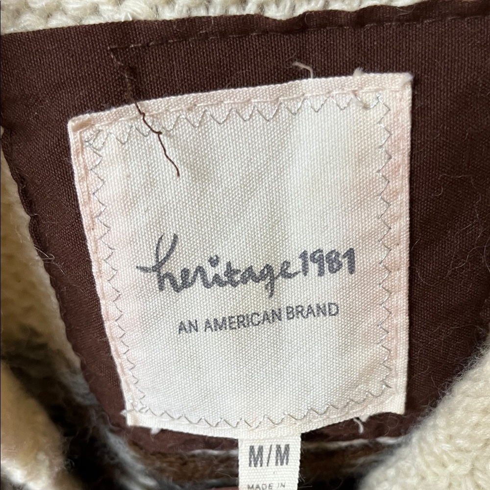 Heritage 1981 Cream and Brown Knit wool blend Cardigan women’s size M - Picture 3 of 5